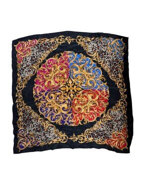 Vintage Oscar De La Renta Studio Silk Scarf Square Animal Print Gold Swirls Red